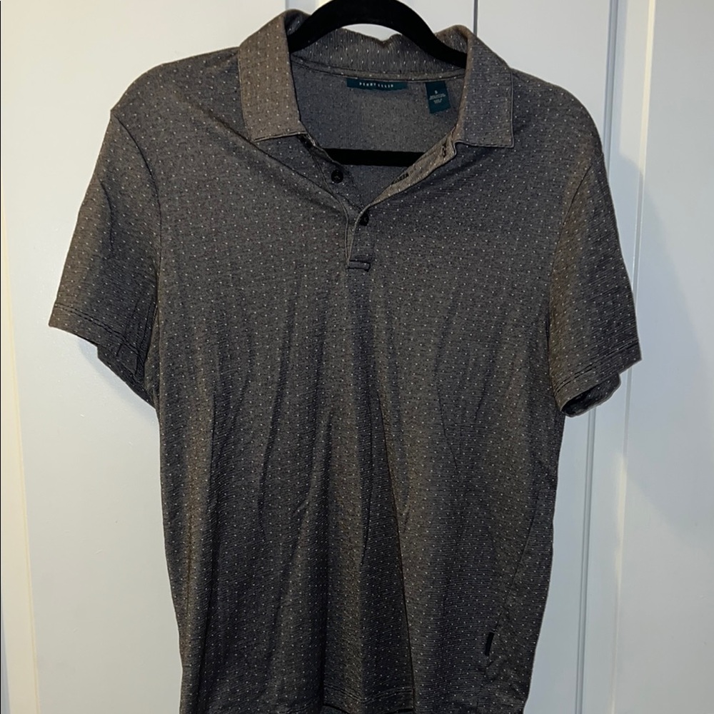 Perry Ellis Gray Polo Shirt Textured Short Sleeve
